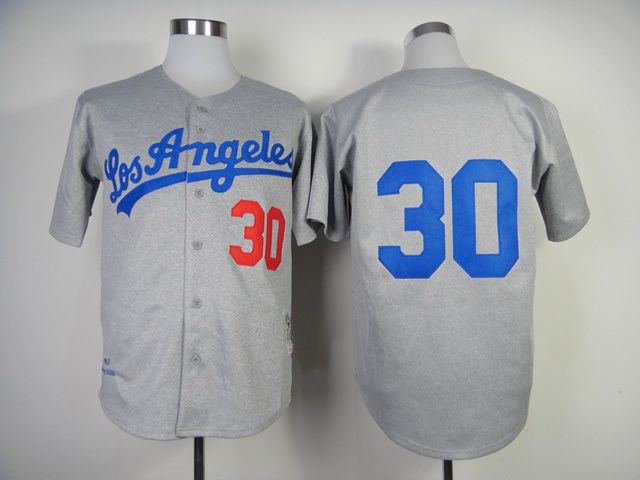 Men Los Angeles Dodgers 30 Maury Wills Grey Throwback 1963 MLB Jerseys